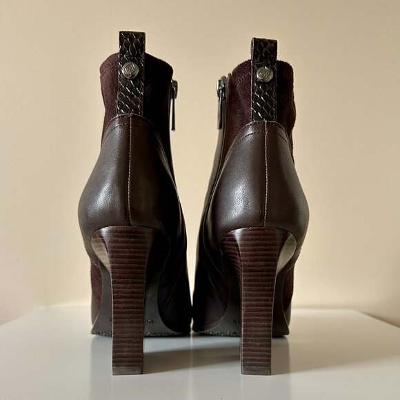 DONALD J. PLINER | Dark Chocolate Brown Leather & Suede Bootie Sz 7.5 - Picture 4 of 5